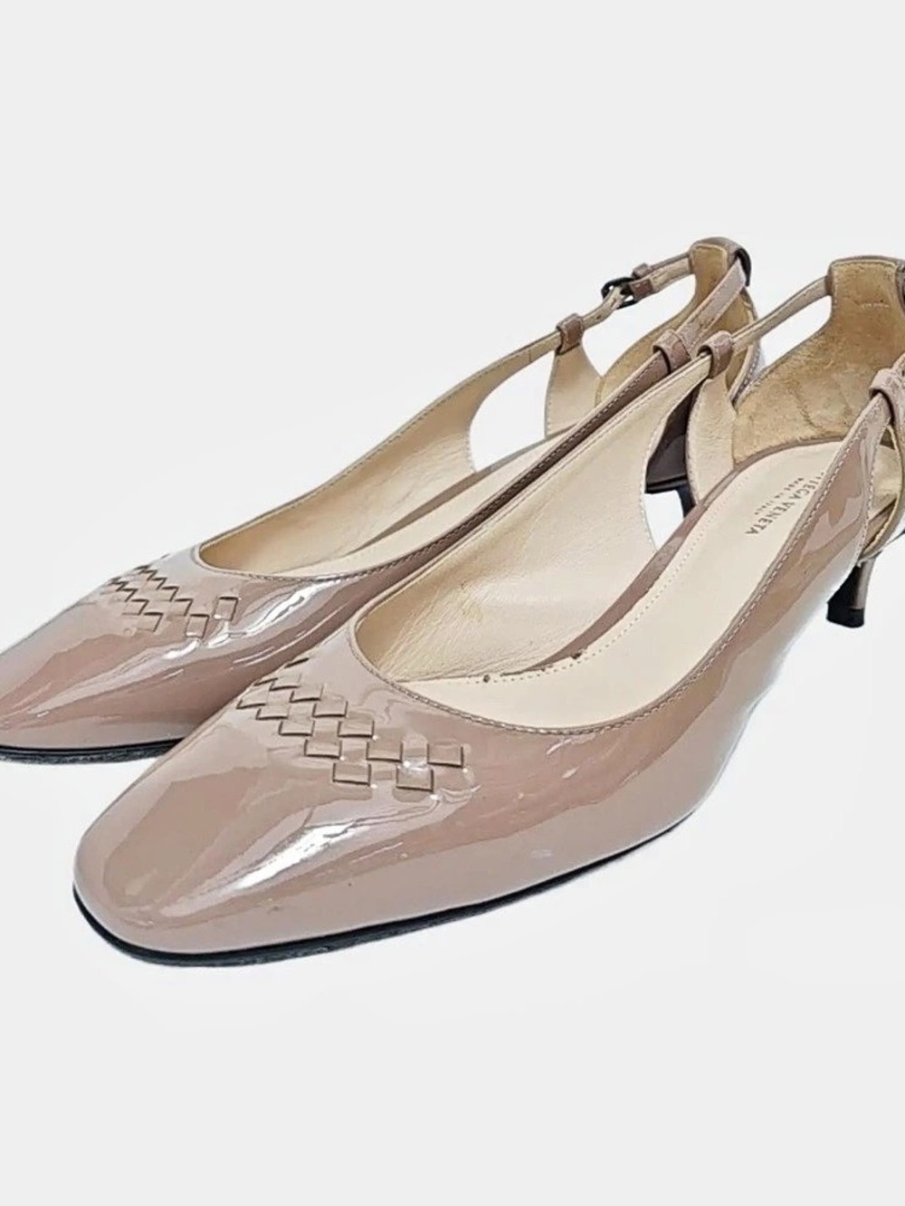 Bottega Veneta Patent Leather Slingback Heels in Khaki